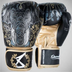 Black/Gold 8 Weapons Three Elephants 2.0 Boxing Gloves