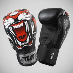Black TUFF Sport Black Tiger Muay Thai Boxing Gloves