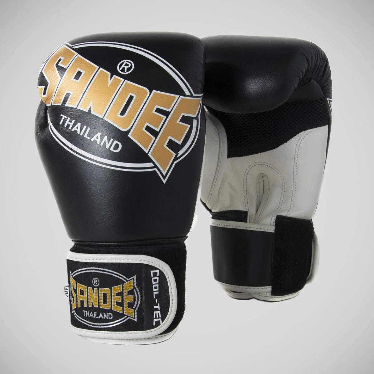 Black/Gold/White Sandee Cool-Tec 3-Tone Boxing Gloves - Image 2