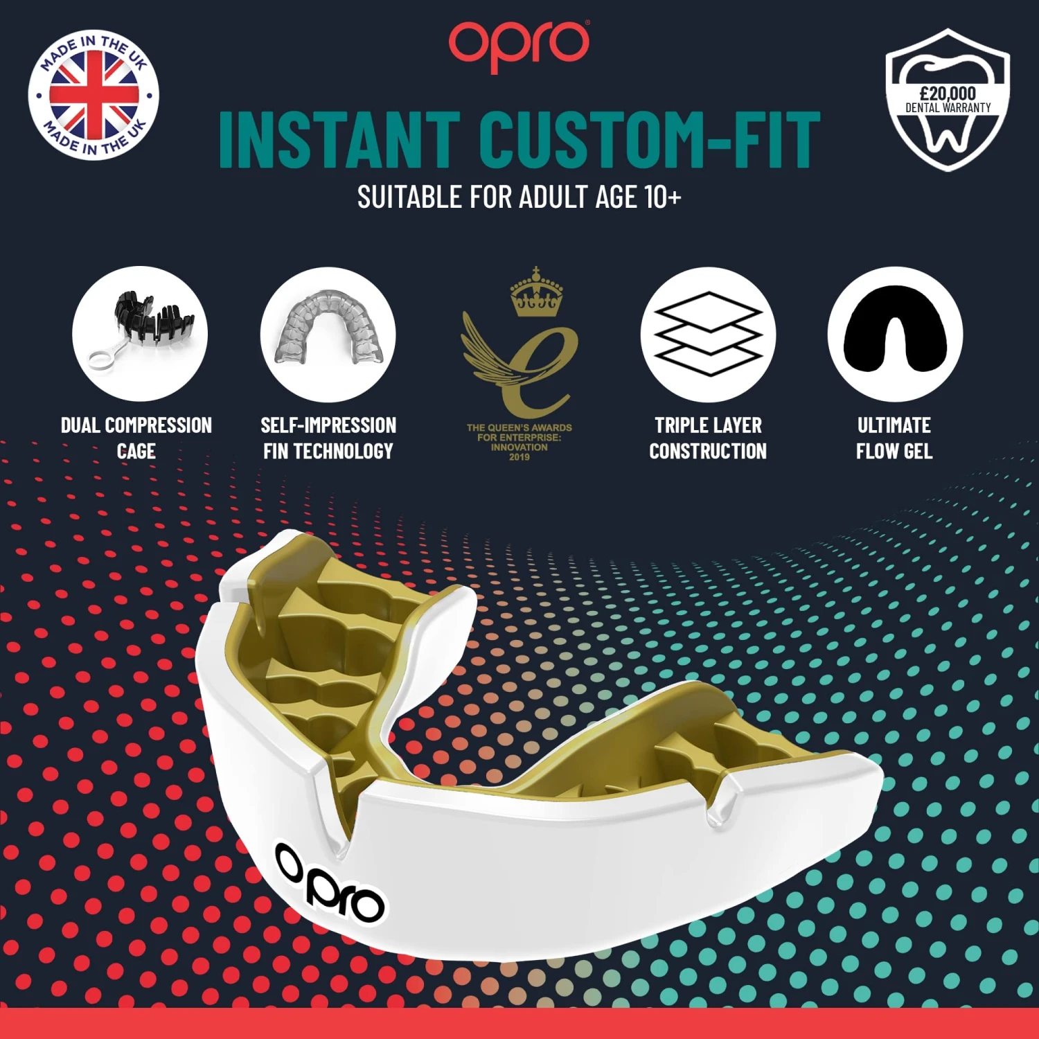 Gold/White Opro Instant Custom-Fit Single Colour Mouth Guard - Image 2
