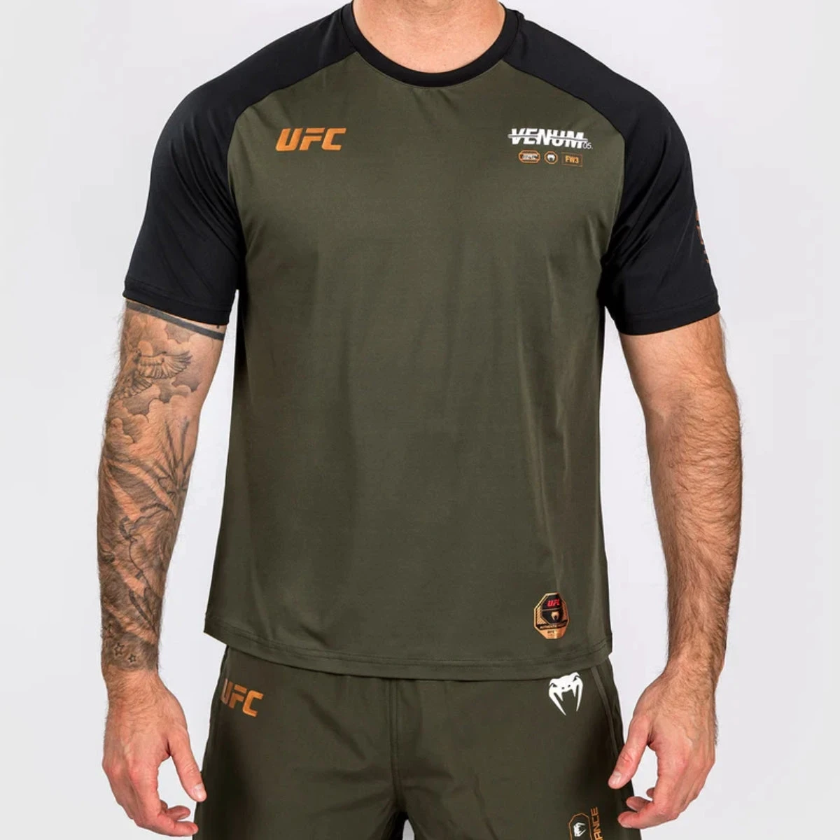 Khaki/Bronze Venum UFC Adrenaline Authentic Fight Week Dry Tech T-Shirt - Image 2