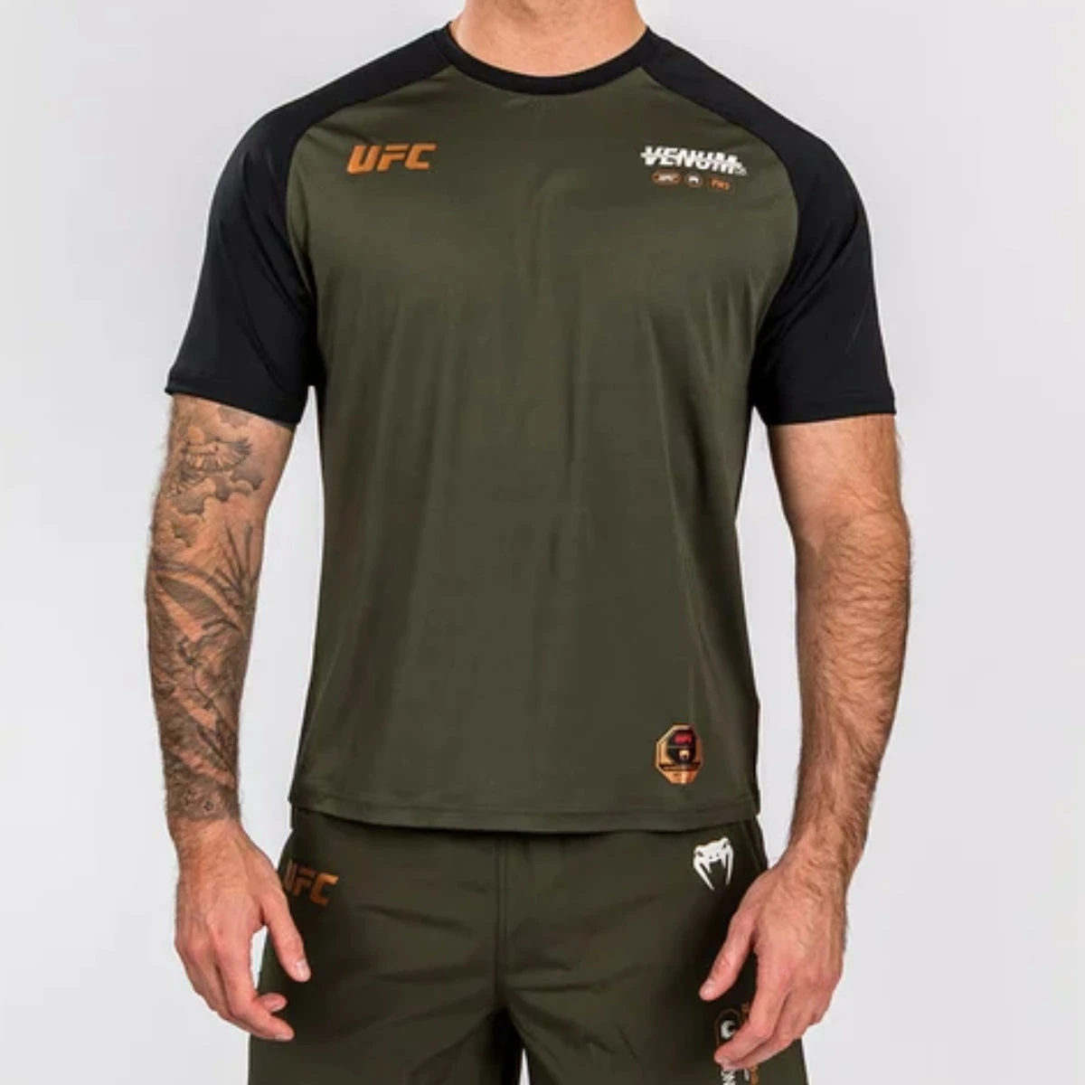 Khaki/Bronze Venum UFC Adrenaline Authentic Fight Week Dry Tech T-Shirt - Image 6
