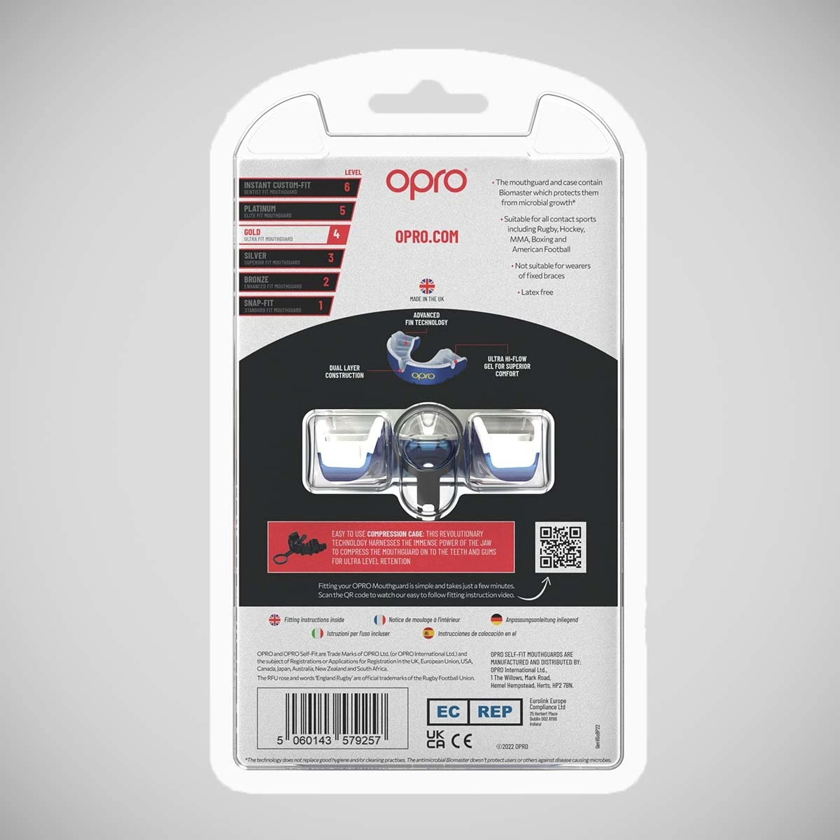 Blue/Pearl Opro Gold Self-Fit Mouth Guard - Image 7