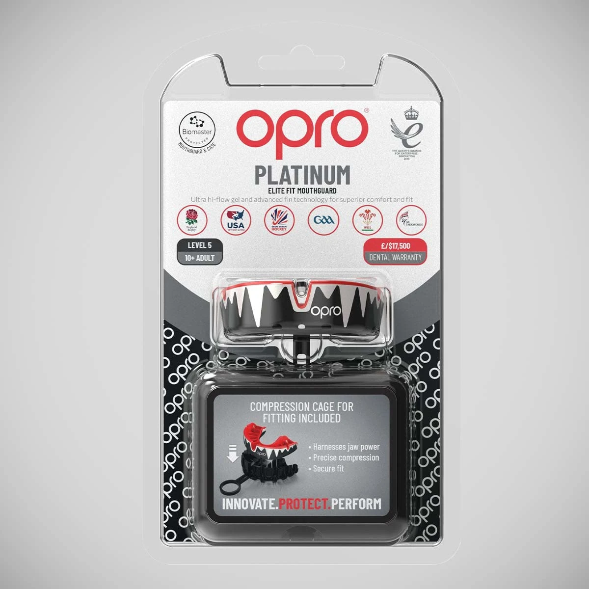 Black/White/Red Opro Platinum Fangz Self-Fit Mouth Guard - Image 4
