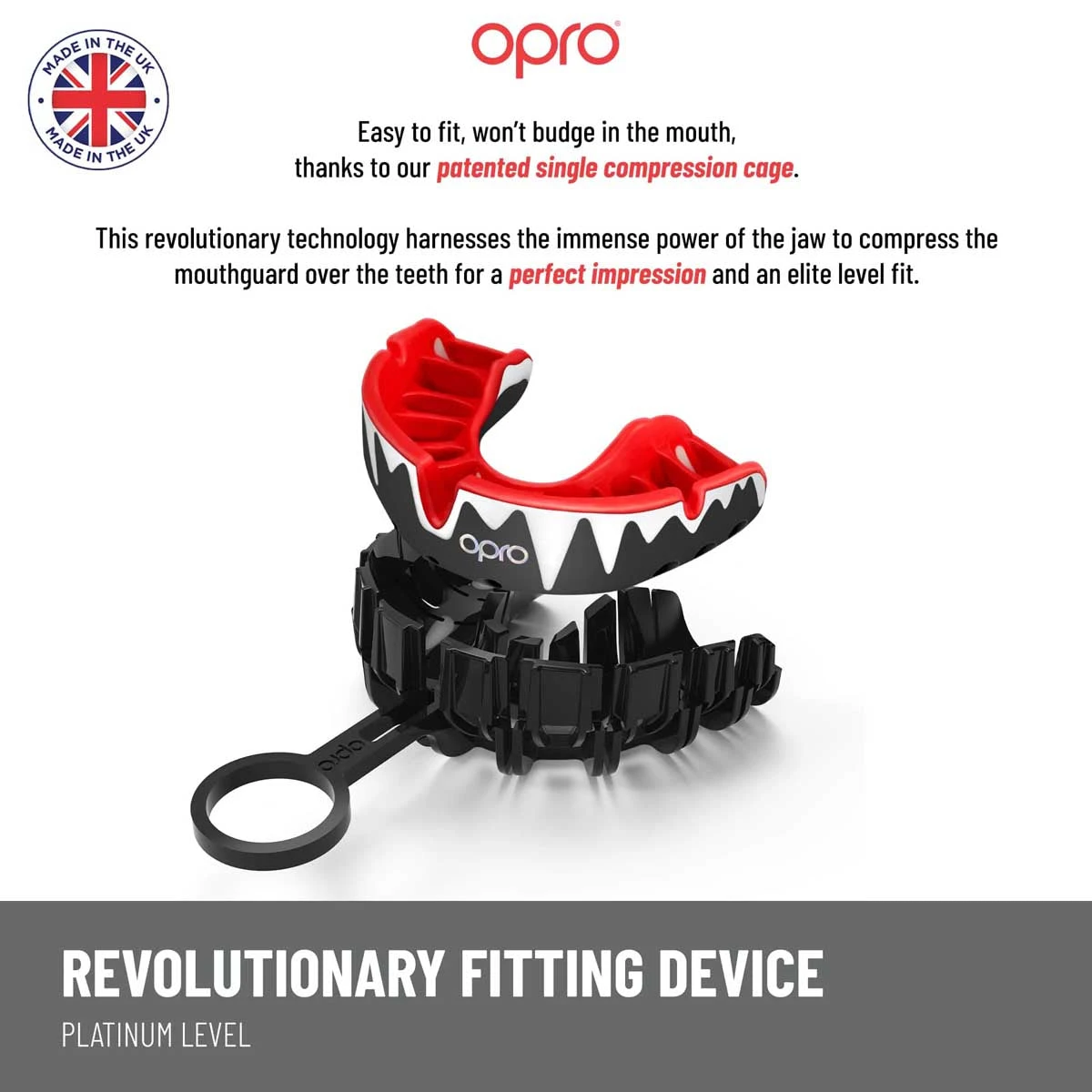 Black/White/Red Opro Platinum Fangz Self-Fit Mouth Guard - Image 5