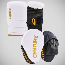 White/ Gold Century Partner Training Gloves And Mitts Combo