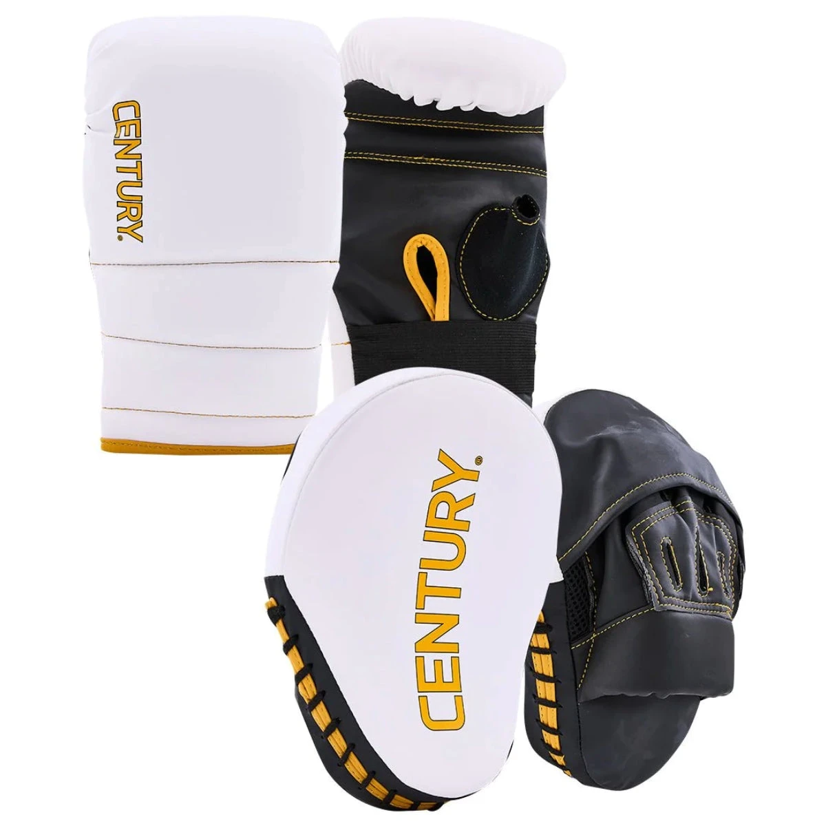 White/ Gold Century Partner Training Gloves And Mitts Combo - Image 16
