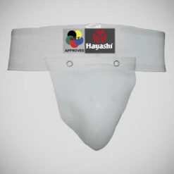 White Hayashi WKF Approved Groin Guard Adult